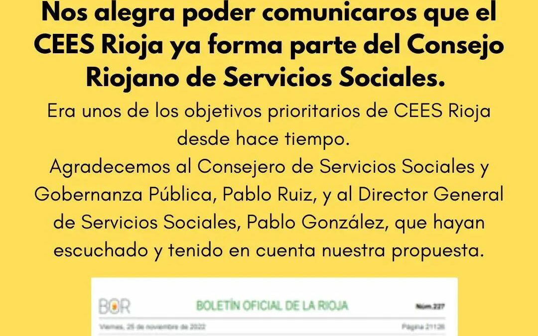 CEES Rioja ya forma parte del Consejo Riojano de Servicios Sociales
