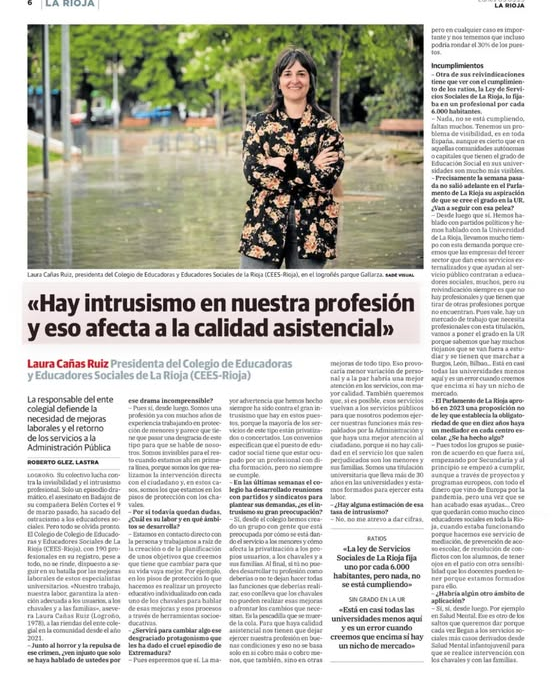 Entrevista a Laura Cañas, presidenta del CEES RIOJA en el periódico La Rioja.